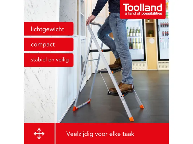 Huishoudtrap met hoge beugel 3 treden antislip inklapbaar tot 150 kg