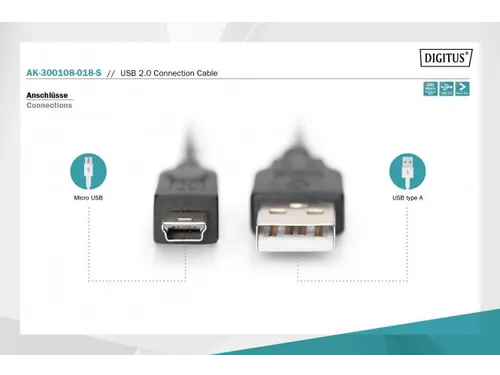 USB 2.0 Aansluitkabel Type A - Mini B (5-pins) St/St 1,8m Zwart