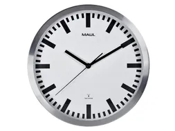Wandklok MAUL Pilot RC Ø30,5cmx4.5cm aluminium/wit incl.batterij