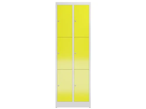 Lockerkast 1800x590x500mm 2x3 vakken cilinderslot, sokkel, RAL1018