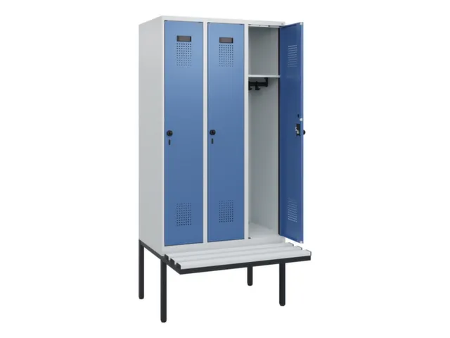 locker met bank,HxBxD 1950x900x815mm,3vak,vak B 300mm,draaigrendel