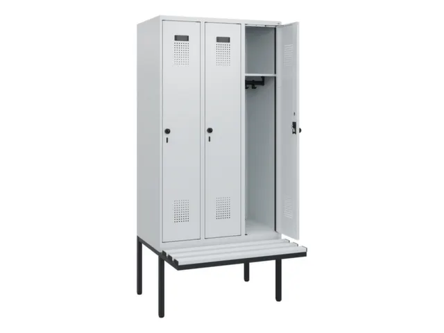locker met bank,HxBxD 1950x900x815mm,3vak,vak B 300mm,draaigrendel