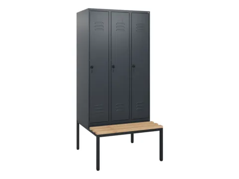 locker met bank,HxBxD 1950x900x815mm,3vak,vak B 300mm,draaigrendel