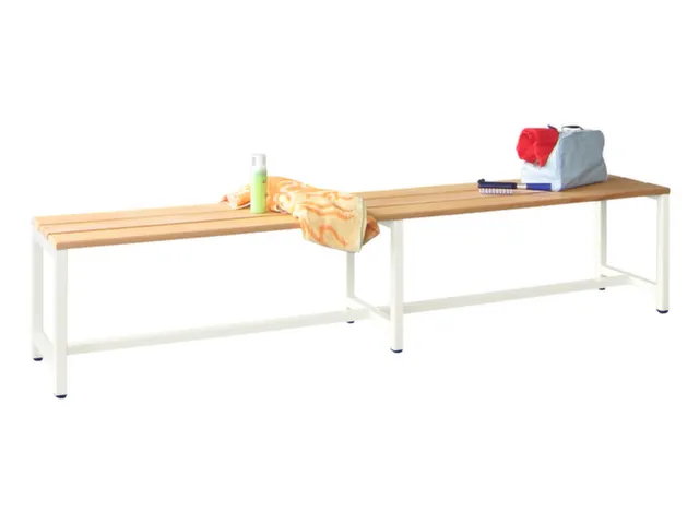 banc-patère,LxP 2000x370mm,barrettes en bois hêtre,piètement RAL901