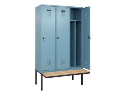 locker met bank,voor scheiding van kleding,HxBxD 2120x1200x815mm,3vak