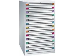 ladekast HxBxD 1400x805x695mm 13laden RAL7035 front RAL7035