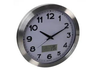 Aluminium Wandklok Lcd-display Thermometer Hygrometer & Weer 35.5cm - 13