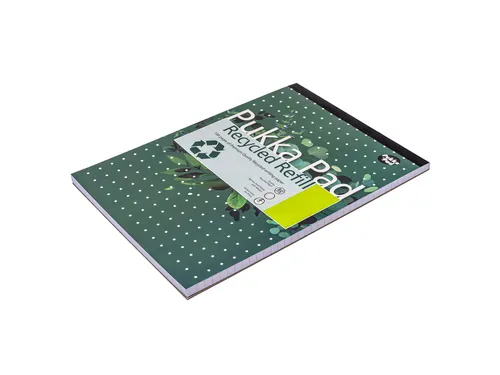 Schrijfblok Pukka Recycled A4 lijn 4-gaats 100 vel 80 gram groen