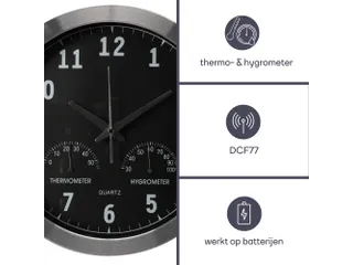 Aluminium Wandklok Met Thermometer & Hygrometer Ø 35,5cm cijfers - 9