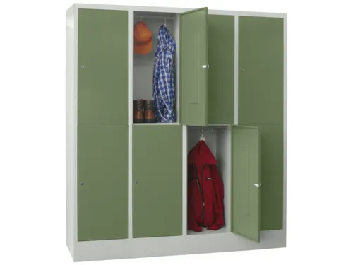 lockerkast,HxBxD 1850x1600x500mm,4x2vakken,RAL7035,front RAL6011