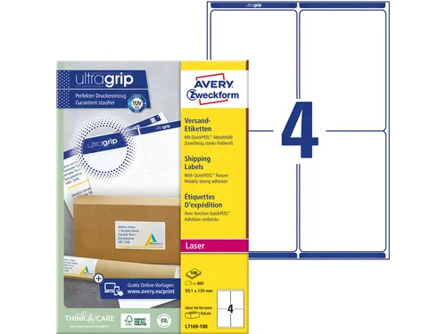 Verzendetiket Avery QuickPeel L7169-100 99.1x139mm Wit 400 Stuks