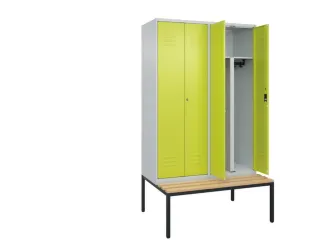 PBM-locker met bank,HxBxD 2120x1200x815mm,4vak,vak B 300mm,cil.-slot - 2