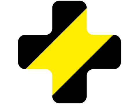 plaksymbool,plus,markering HxB 150x150mm,polycarbonaat,geel/zwart