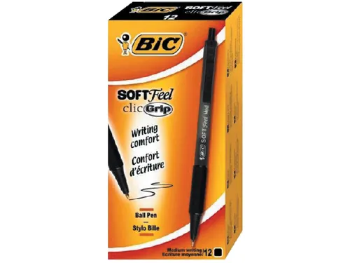 Balpen Bic soft feel grip clic medium zwart