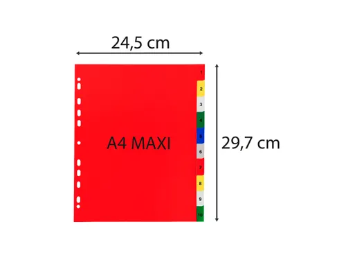 Bedrukte tabbladen numeriek assorti PP A4+ 10-delig 1-10 11-gaats