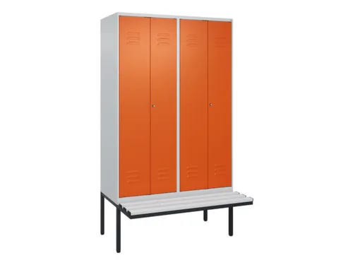 PBM-locker met bank,HxBxD 2120x1200x815mm,4vak,vak B 300mm,cil.-slot