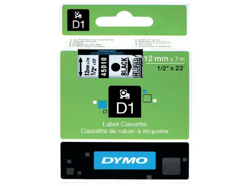 Labeltape Dymo 45010 D1 S720500 12mmx7m zwart op transparant