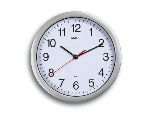 Wandklok MAULrun quartz Ø25x5cm kunststof zilver/wit incl.batterij