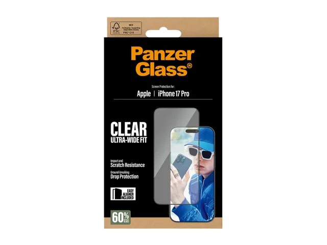 PanzerGlass Screen Protector iPhone 17 Pro | Ultra-Wide Fit w. Easy