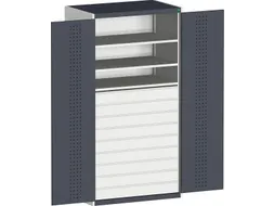 systeemkast HxBxD 2000x1300x650mm 3xStalen bodem 9laden Ral7035 Ral701