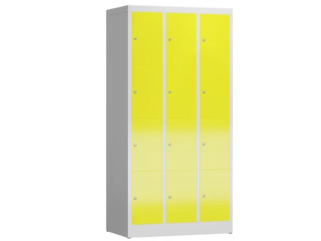 Lockerkast 1800x870x500mm 3x4 vakken cilinderslot, sokkel, RAL1018