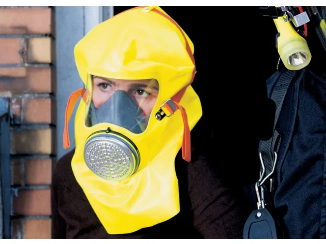 MSA S-Cap CO P vluchtmasker geel in lichtreflecterende muurbox