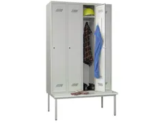 locker met bank,HxBxD 2150x1200x500mm,4vak,RAL7035,front RAL7035