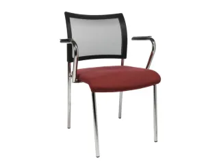 Bezoekersstoel Stof Bordeauxrood Rug Netbekleding Zwart Armleuningen - 1