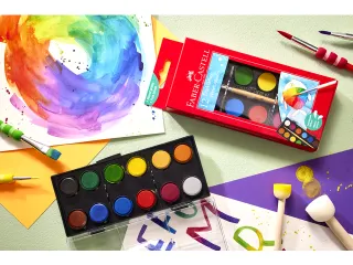 Waterverfdoos Faber-Castell 12 kleuren (diameter 24mm) incl. penseel - 9
