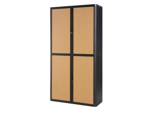 Roldeurkast HxBxD 2040x1100x415mm 4 Oh Romp Zwart Front Beuken