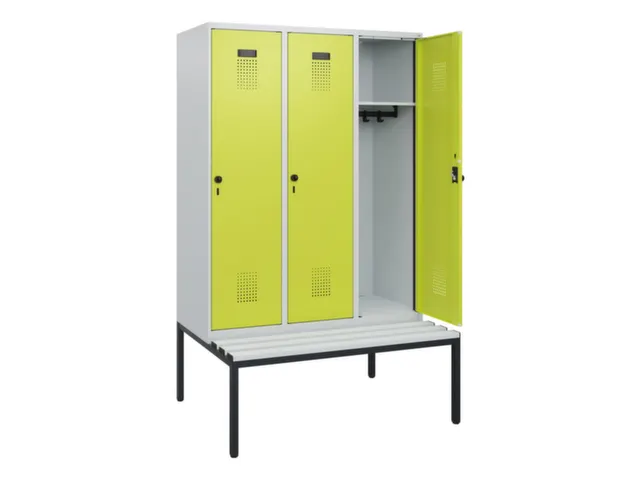 locker met bank,HxBxD 1950x1200x815mm,3vak,vak B 400mm,draaigrendel