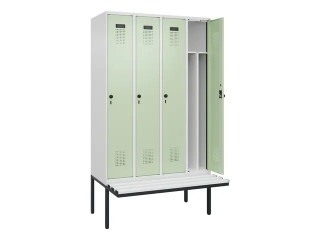 locker met bank,voor scheiding van kleding,HxBxD 2120x1200x815mm,4vak