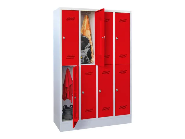 dubbeldekse locker,HxBxD 1850x1200x500mm,4x2vak.,RAL7035,front RAL3000