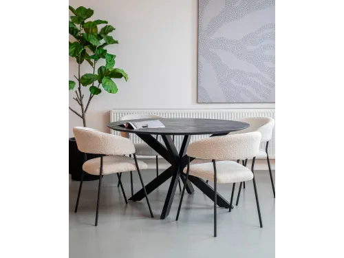 Vergadertafel Harper 130cm Rond Mango Zwart Spinpoot Zwart
