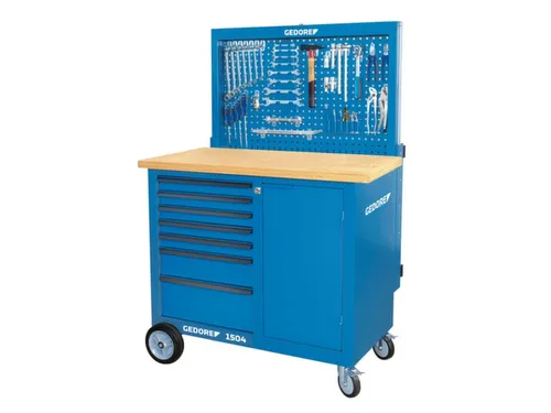 BR 1504 0511 L Werkbank met rollen en achterwand