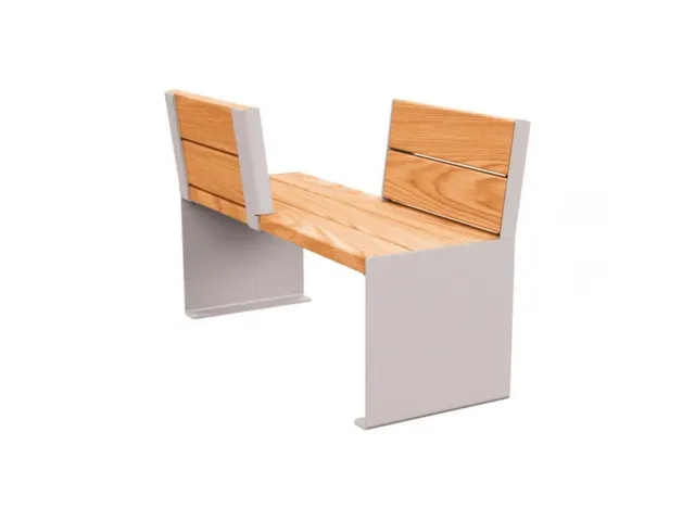 Banc opposé extérieur assise H450mm 3 lattes chêne acajou/RAL7044
