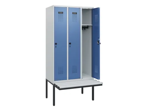 locker met bank,HxBxD 1950x900x815mm,3vak,vak B 300mm,draaigrendel