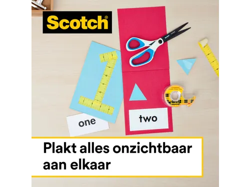 Plakband Scotch 665 12mmx6.3m dubbelzijdig + afroller