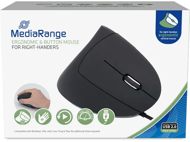 MROS230 MEDIARANGE muis 6knoppen ergonomisch kabel rechts zwart