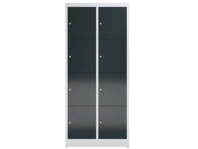 Lockerkast 1800x800x500mm 2x4 vakken cilinderslot, sokkel, RAL7016