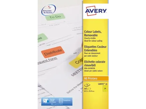 Avery Zweckform Gekleurde Afneembare Etiketten 63.5x33.9mm Geel