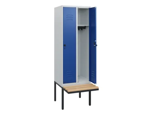 locker met bank,HxBxD 1950x600x815mm,2vak,vak B 300mm,draaigrendel