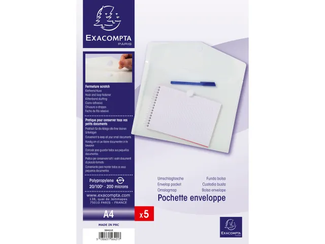 5 Envelop Tassen Pp Met Klittenband Sluiting A4 Transparant