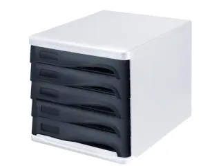 ladeblok,5lade(n),HxBxD 250x265x340mm,kunststof,wit,laden zwart - 1