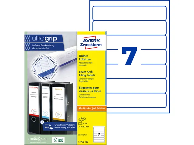 Rugetiket Avery Zweckform smal 38x192mm zelfklevend Wit L4760-100