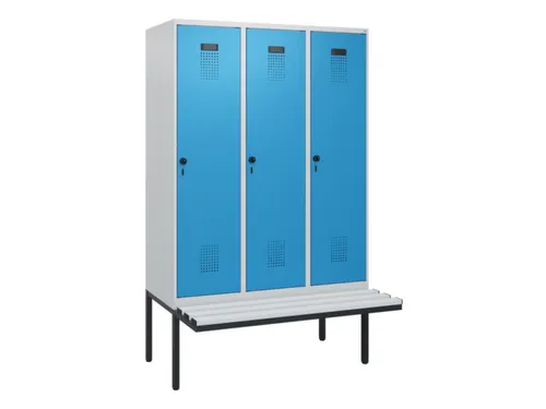 locker met bank,HxBxD 1950x1200x815mm,3vak,vak B 400mm,draaigrendel