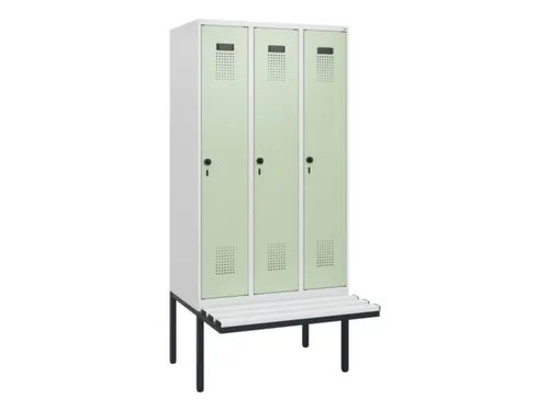 locker met bank,HxBxD 1950x900x815mm,3vak,vak B 300mm,draaigrendel
