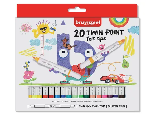 Viltstift Bruynzeel Kids Twin Point assorti 20 stuks