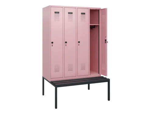 locker met bank,HxBxD 1950x1200x815mm,4vak,vak B 300mm,draaigrendel