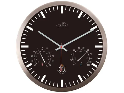 Wandklok Nextime dia 25cm zwart Radio controlled aluminium streep